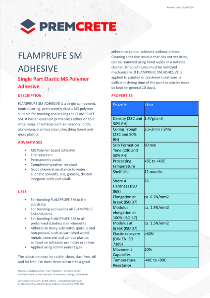 FLAMPRUFE SM Adhesive TDS