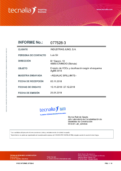 AgBB Certificate Juno Aqualac