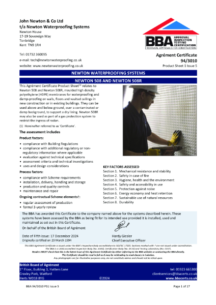 Newton 508 and 508R BBA Certificate