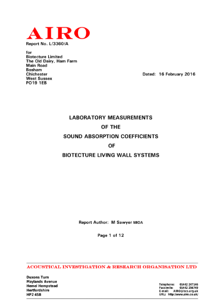 Biotecture Living Wall Acoustic Report