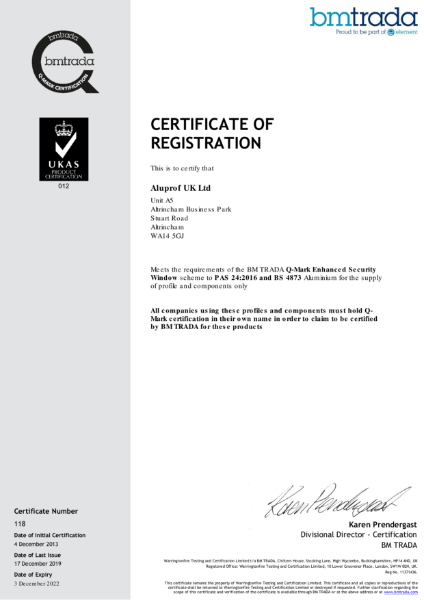 Aluprof MB-70 and MB-86 Windows - PAS 24 and Q Mark Certificate