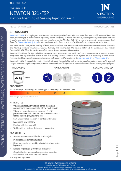 Newton 321-FSP Injection Resin Data Sheet