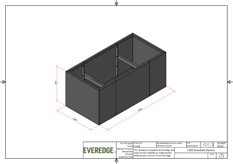 EverEdge Standard 1200mm Planter CAD Drawing