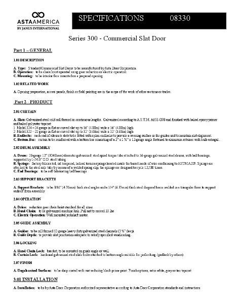 019-300 Series Standard Specs