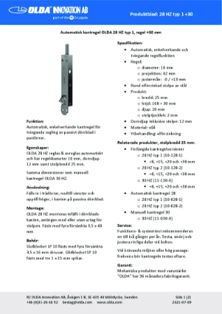28 HZA typ1 +30 - Produktblad | RZ Olda Innovation AB | Lattira Source