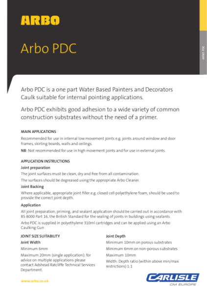 ARBO PDC Acrylic Sealant Data Sheet
