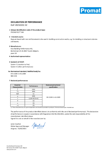 PROMATECT® - XW Declaration of Performance