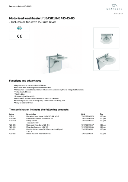 Technical Data Sheet Granberg Basicline 415-15-05