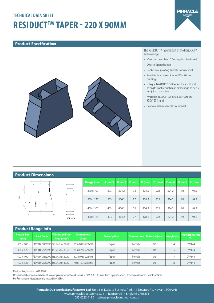 ResiDUCT Datasheet - Taper 220x90mm