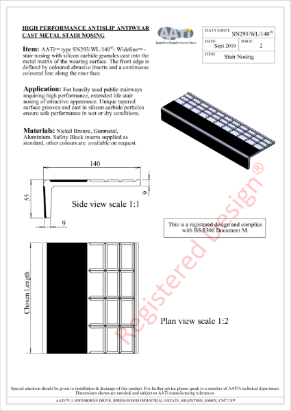 Stair Nosing Anti-slip type SN293/WL/140 Cast metal