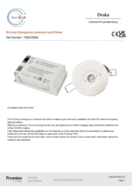 PoEasy Emergency Luminaire and Driver Data Sheet