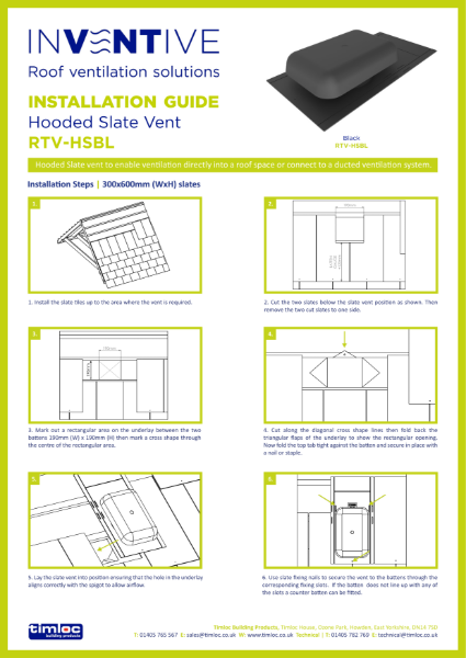 Installation Advice for Hooded Slate Vent RTV-HS
