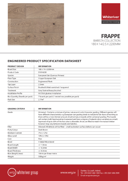 180 x 14 x 2200mm Barista Frappe Plank Spec Sheet