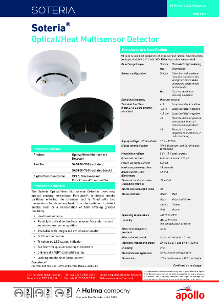 Soteria® Optical/Heat Multisensor Detector