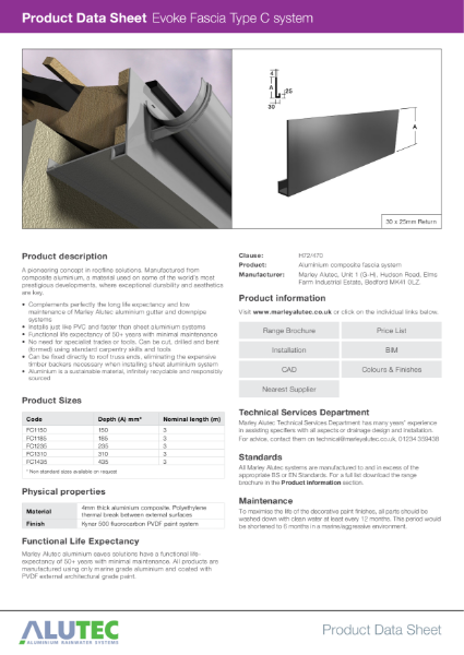 Marley Alutec Product Data Sheet Evoke Fascia Type C