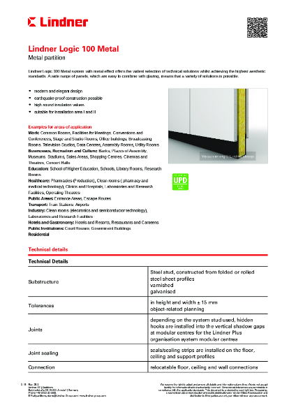 Lindner Logic 100 Metal - Data sheet