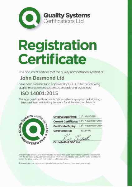 John Desmond Ltd - ISO 14001 - Certificate - 2023-2024