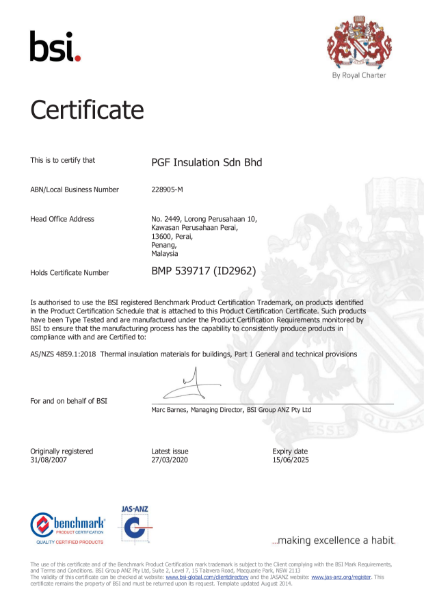 BSI Certificate: PGF Insulation Sdn Bhd