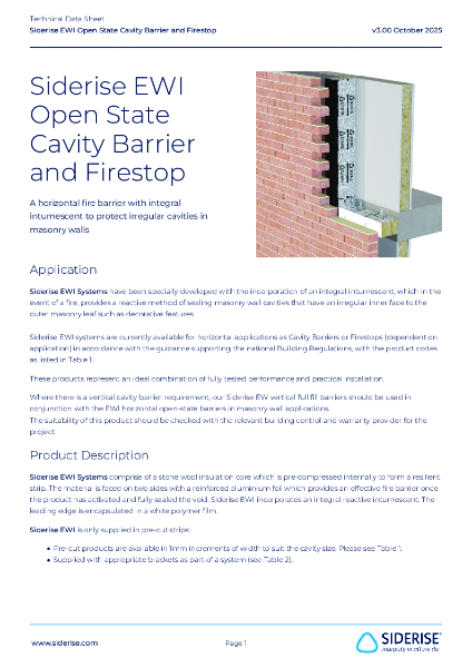 Siderise EWI Open State Cavity Barrier and Firestop Technical Data