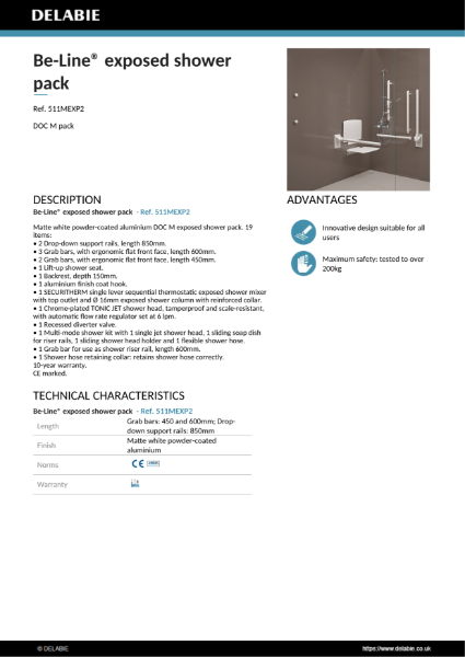 Doc M Shower Pack - Exposed, Matte White Product Data Sheet