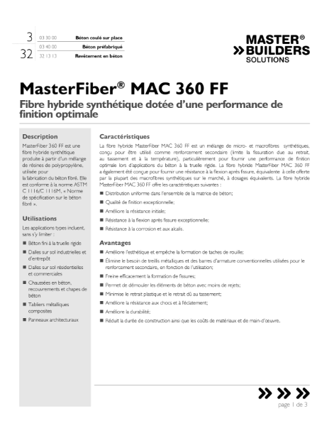 MasterFiber MAC 360 FF Data Sheet (French)
