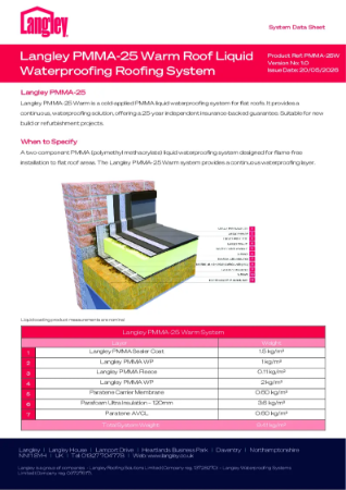 Langley PMMA - 25 Warm Liquid Waterproofing System Data Sheet