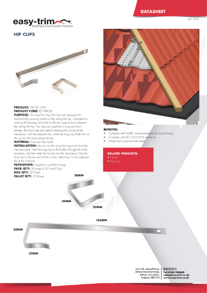 Hip Clip Data Sheet Easy Trim Roofing And Construction Products Ltd Nbs Source 