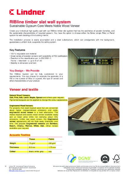 RIBline timber slat wall system datasheet