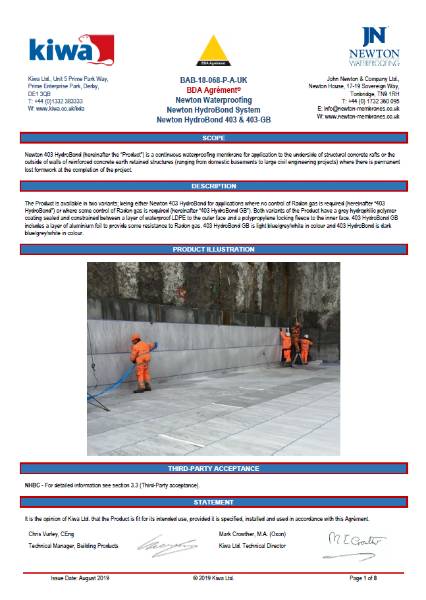 Newton HydroBond 403 - BDA Certificate