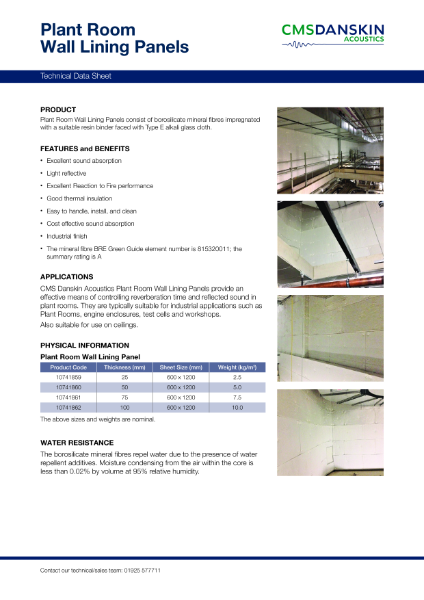 CMS Danskin Acoustics Plant Room Wall Lining Technical Data Sheet