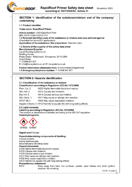 MSDS - RapidRoof Pro - Primer