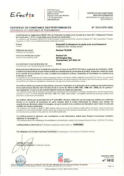 Certificate of constancy of performance