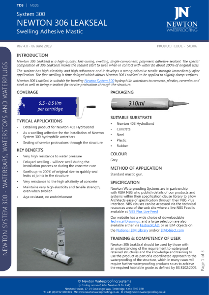 Newton 306 SwellMastic Swelling Adhesive Mastic