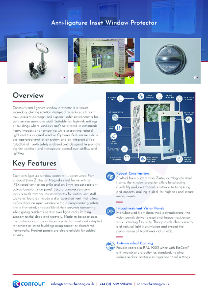 Anti-ligature Inset Window Protector – Product Overview Leaflet