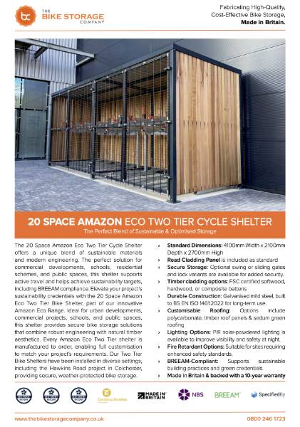 20 Space Amazon Eco Two Tier Cycle Shelter Specification Sheet