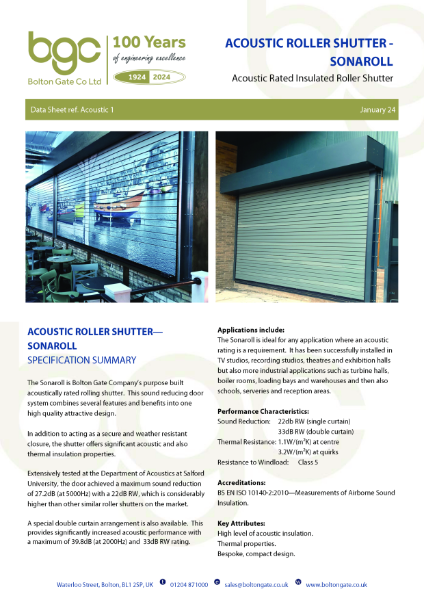 Acoustic Roller Shutter - Sonaroll
- Acoustic Rated Insulated Roller Shutter