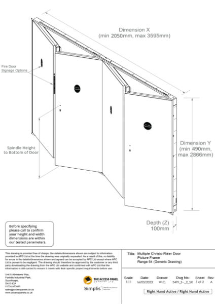 Christo Quadruple Riser Door Generic Technical Drawing (Picture Frame, Right Hand Active)