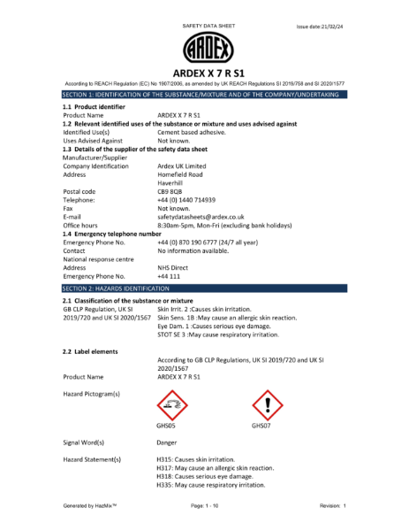 X 7 R S1 Grey - Safety Data Sheet
