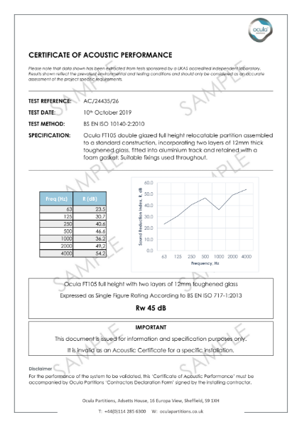 AC/24435/26 - Acoustic Performance - Two Layers 12mm Toughened 45dB