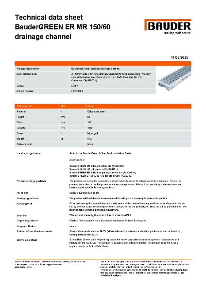 BauderGREEN ER MR 150 60 - Technical Data Sheet