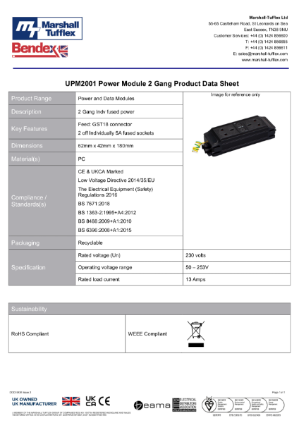 UPM2001 Power Module 2 Gang Product Data Sheet