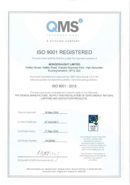 Monodraught ISO 9001 