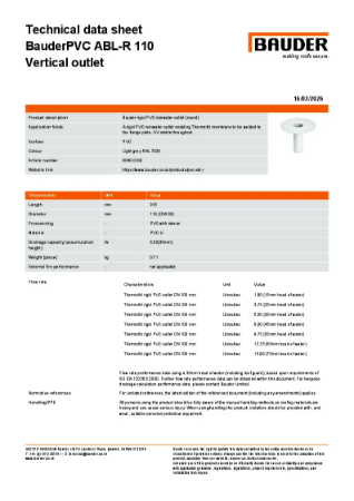 BauderPVC ABL-R 110 Vertical outlet
