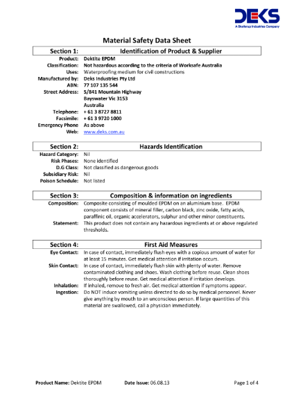 MSDS - EPDM FLASHINGS