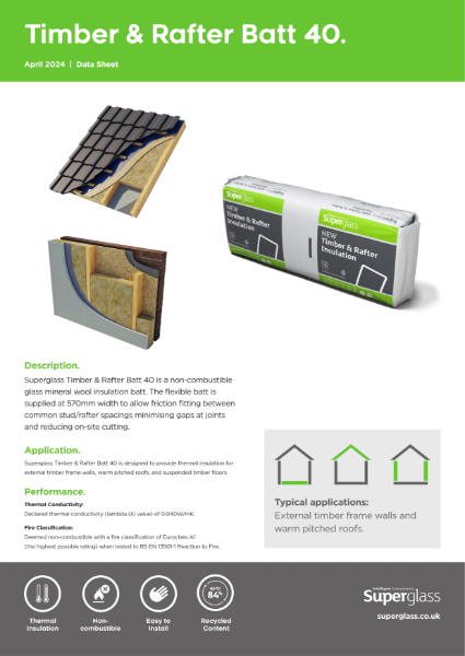 Superglass Timber & Rafter Batt 40 - Datasheet