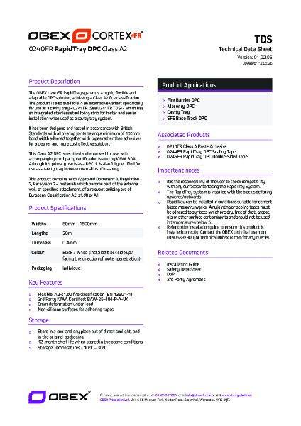 OBEX CORTEX 0240FR RapidTray DPC System_TDS