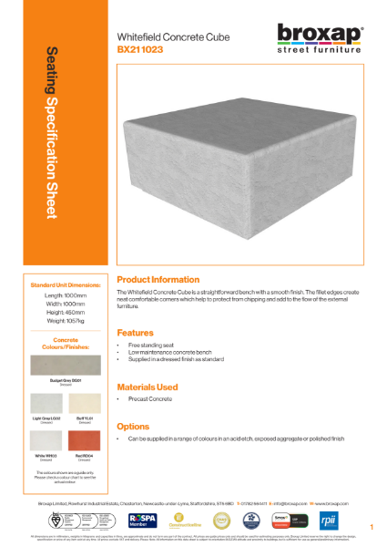 Whitefield Cube Specification Sheet