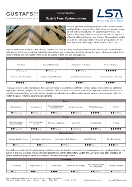 Gustafs Customisations Data Sheet