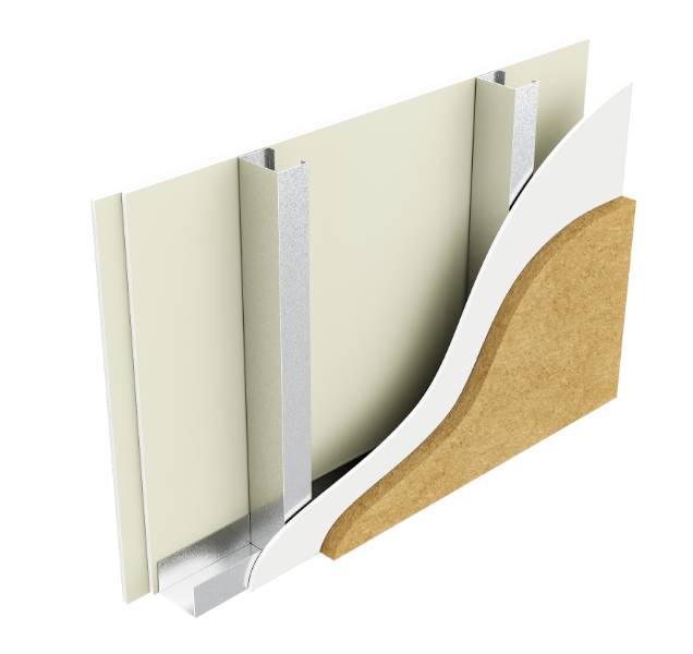 Metsec SFS Infill wall with British Gypsum Glasroc X sheathing board, British Gypsum Gyproc plasterboard, and Isover Polterm Max Plus (external)