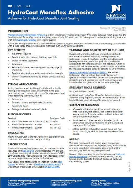 HydroCoat MonoFlex Adhesive -Technical Data Sheet
